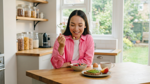 Woman enjoying a healthy breakfast