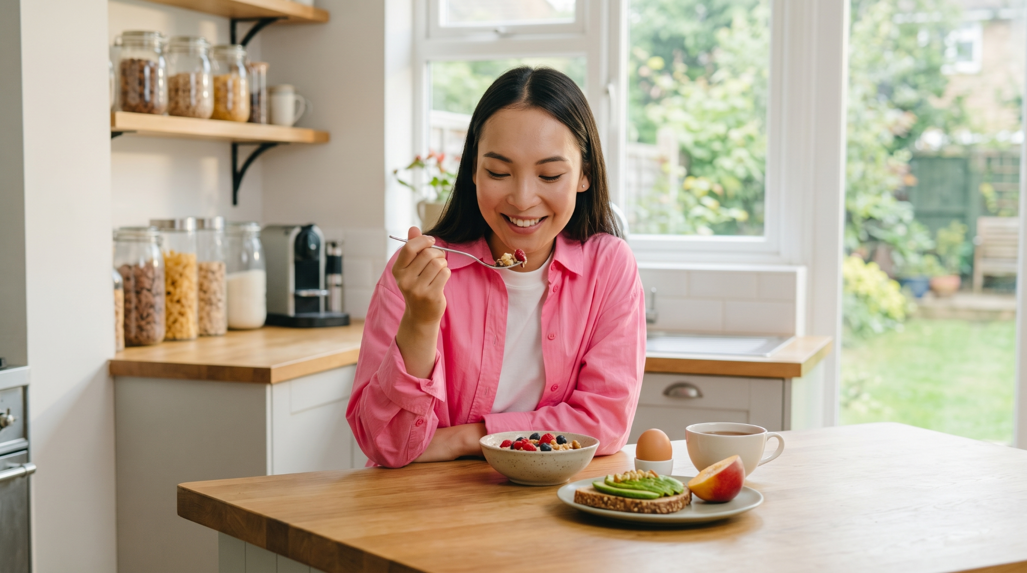 Woman enjoying a healthy breakfast